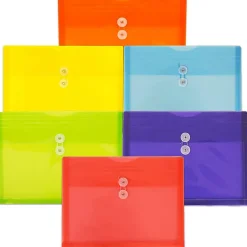 JAM Paper® Plastic Letter Booklet Envelopes, 9-3/4" x 13", Button & String Closure, Assorted Colors, Pack Of 6 Envelopes