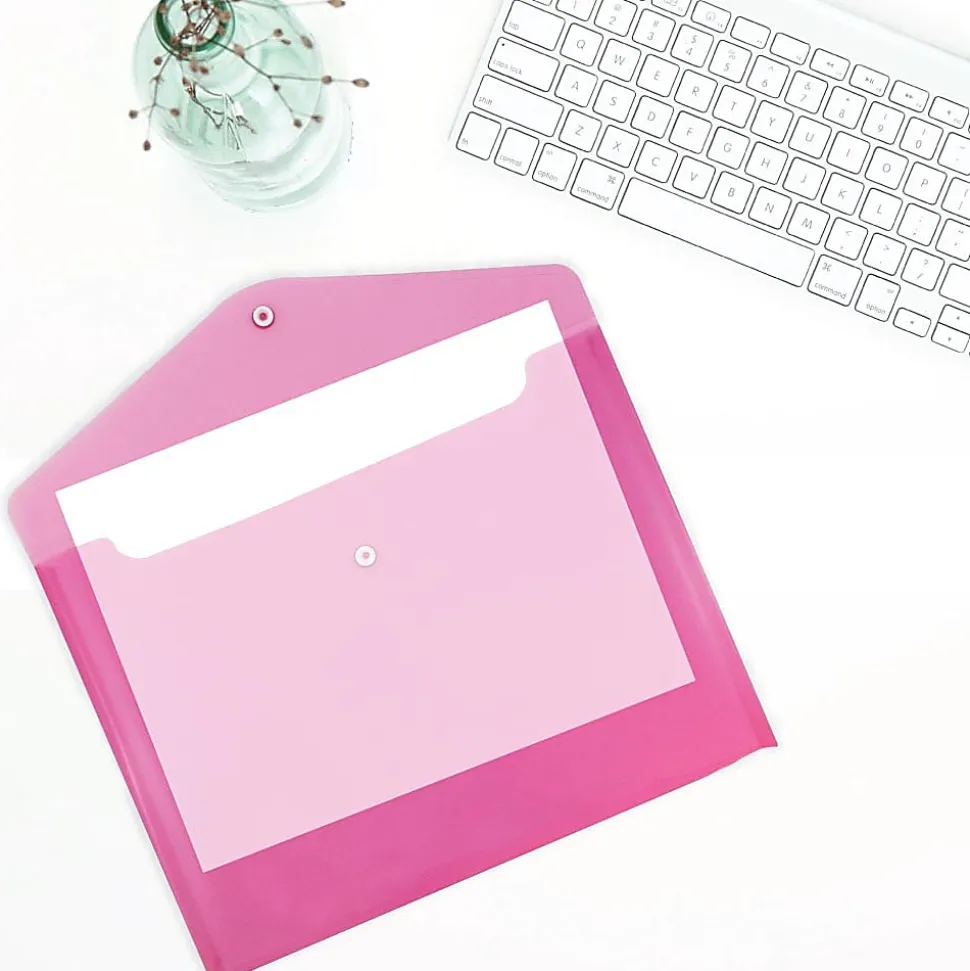 JAM Paper® Plastic Letter Booklet Envelopes, 9-3/4" x 13", Snap Closures, Assorted Colors, Pack Of 6 Envelopes