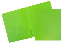JAM Paper® Plastic 2-Pocket POP Folders, 9 1/2" x 11 1/2", Lime Green, Pack Of 6