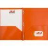 JAM Paper® Plastic 2-Pocket POP Folders with Metal Prongs Fastener Clasps, 9 1/2" x 11 1/2", Orange, Pack Of 6
