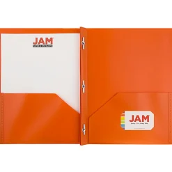 JAM PaperĀ® Plastic 2-Pocket POP Folders with Metal Prongs Fastener Clasps, 9 1/2" x 11 1/2", Orange, Pack Of 6