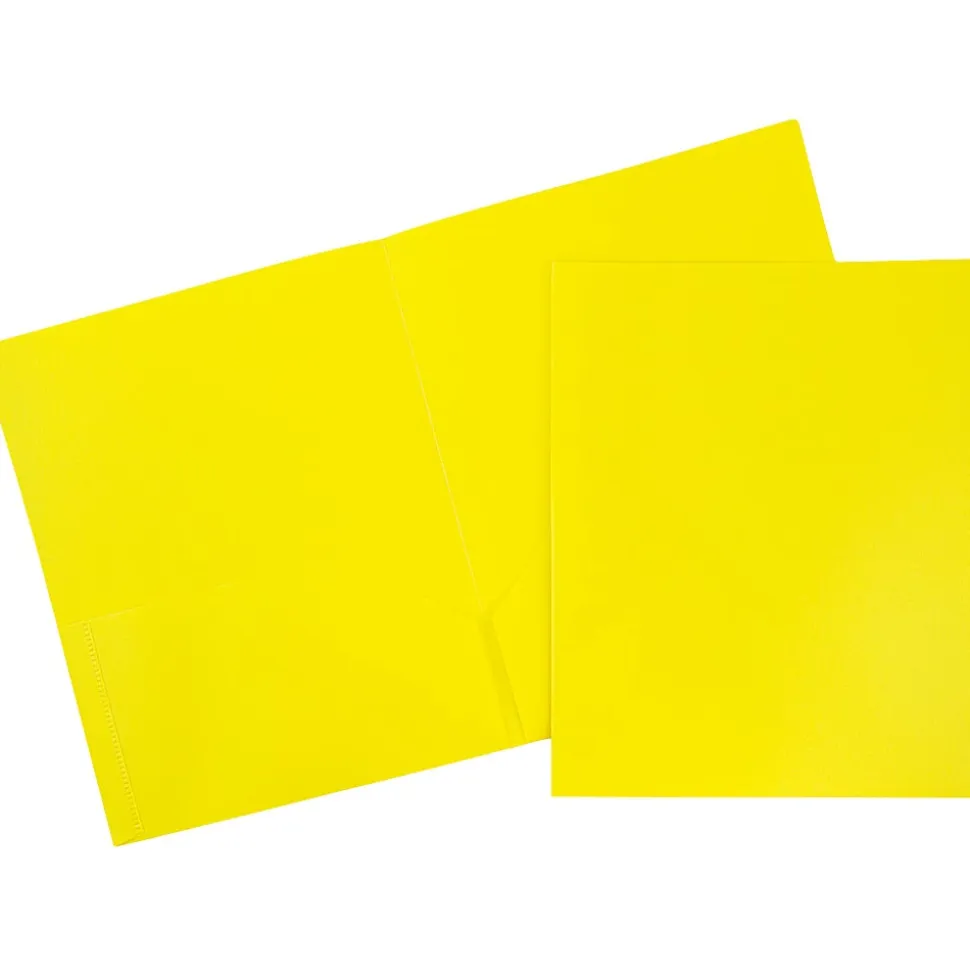 JAM Paper® Plastic 2-Pocket POP Folders, 9 1/2" x 11 1/2", Yellow, Pack Of 6