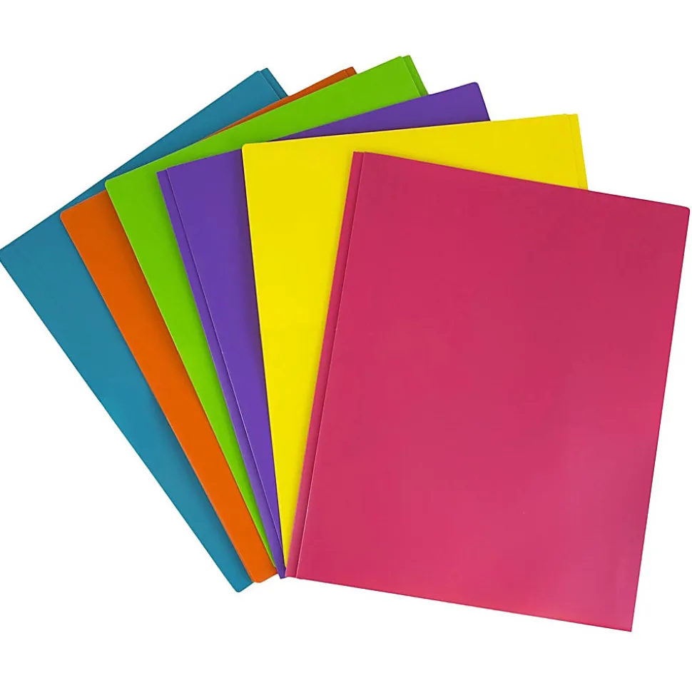 JAM Paper® Plastic 2-Pocket POP Folders With Prongs, Letter Size, 9-1/2" x 11-1/2", Assorted Fashion Colors, Pack Of 6 Folders