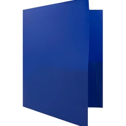 JAM Paper® Plastic 2-Pocket POP Folders with Metal Prongs Fastener Clasps, 9 1/2" x 11 1/2", Deep Blue, Pack Of 6