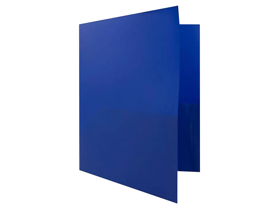 JAM Paper® Plastic 2-Pocket POP Folders with Metal Prongs Fastener Clasps, 9 1/2" x 11 1/2", Deep Blue, Pack Of 6