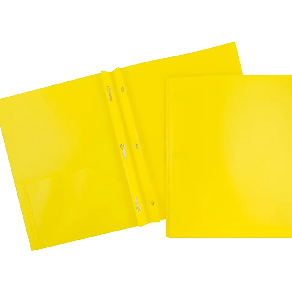 JAM Paper® Plastic 2-Pocket POP Folders With Prongs, Letter Size, 9-1/2" x 11-1/2", Assorted Primary Colors, Pack Of 6 Folders
