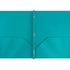 JAM PaperĀ® Plastic 2-Pocket POP Folders with Metal Prongs Fastener Clasps, 9 1/2" x 11 1/2", Teal, Pack Of 6