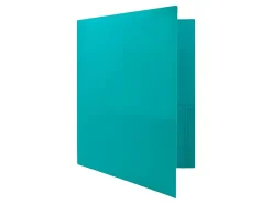 JAM Paper® Plastic 2-Pocket POP Folders with Metal Prongs Fastener Clasps, 9 1/2" x 11 1/2", Teal, Pack Of 6