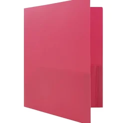 JAM Paper® Plastic 2-Pocket POP Folders with Metal Prongs Fastener Clasps, 9 1/2" x 11 1/2", Fuchsia Pink, Pack Of 6