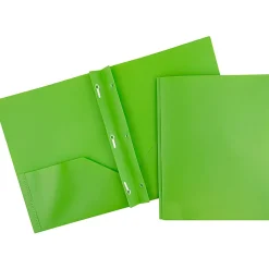 JAM PaperĀ® Plastic 2-Pocket POP Folders with Metal Prongs Fastener Clasps, 9 1/2" x 11 1/2", Lime Green, Pack Of 6
