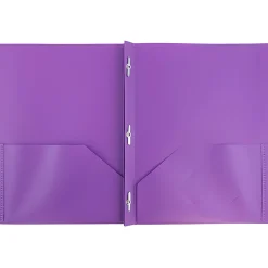 JAM PaperĀ® Plastic 2-Pocket POP Folders with Metal Prongs Fastener Clasps, 9 1/2" x 11 1/2", Purple, Pack Of 6