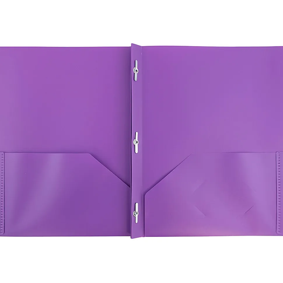 JAM Paper® Plastic 2-Pocket POP Folders with Metal Prongs Fastener Clasps, 9 1/2" x 11 1/2", Purple, Pack Of 6