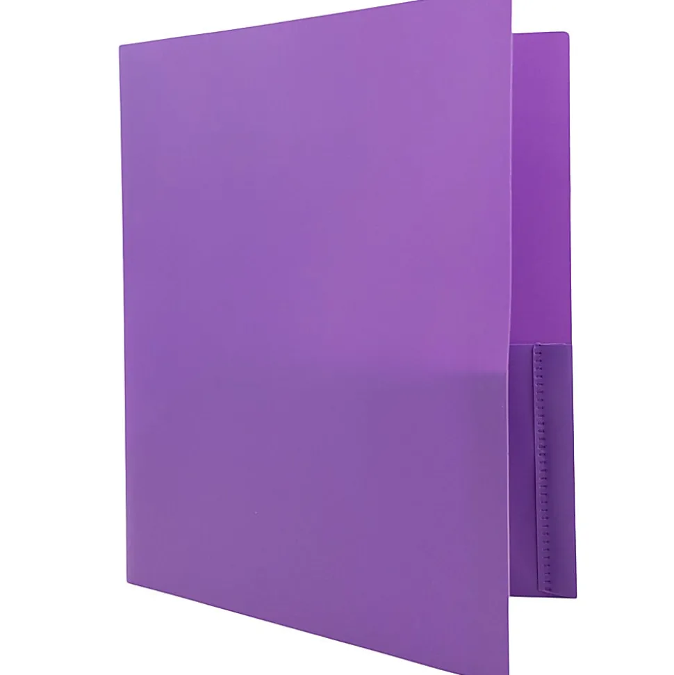 JAM Paper® Plastic 2-Pocket POP Folders with Metal Prongs Fastener Clasps, 9 1/2" x 11 1/2", Purple, Pack Of 6