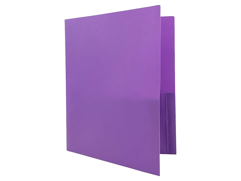 JAM Paper® Plastic 2-Pocket POP Folders with Metal Prongs Fastener Clasps, 9 1/2" x 11 1/2", Purple, Pack Of 6