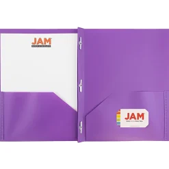 JAM Paper® Plastic 2-Pocket POP Folders with Metal Prongs Fastener Clasps, 9 1/2