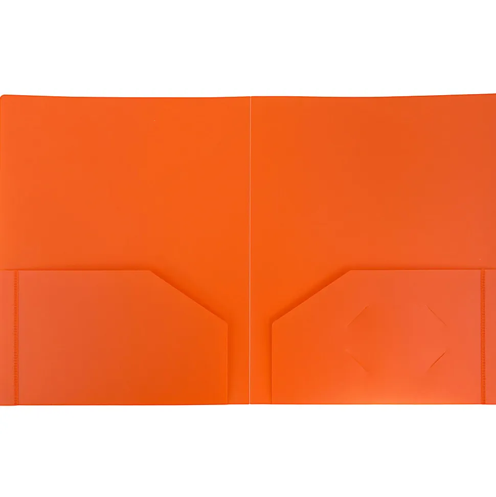 JAM Paper® Plastic 2-Pocket School POP Folders, 9 1/2" x 11 1/2", Orange, Pack Of 6