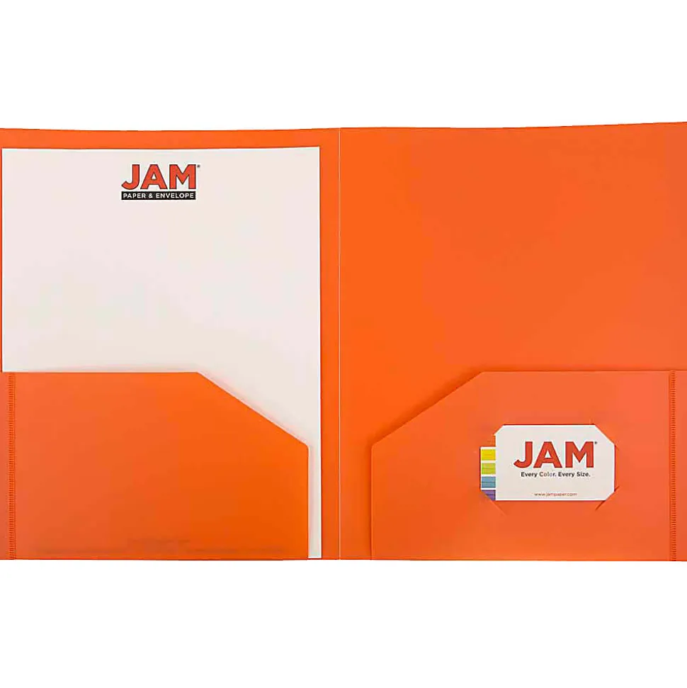 JAM Paper® Plastic 2-Pocket School POP Folders, 9 1/2" x 11 1/2", Orange, Pack Of 6