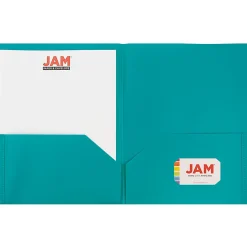 JAM Paper® Plastic 2-Pocket School POP Folders, 9 1/2" x 11 1/2", Teal, Pack Of 6
