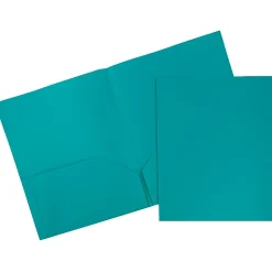 JAM Paper® Plastic 2-Pocket School POP Folders, 9 1/2" x 11 1/2", Teal, Pack Of 6