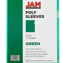JAM Paper® Plastic Sleeves, 9" x 11 1/2", 1" Capacity, Green, Pack Of 12
