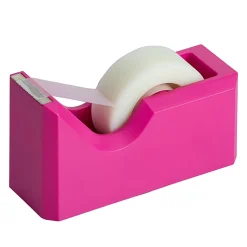 JAM Paper® Plastic Tape Dispenser, 4-1/2"H x 2-1/2"W x 1-3/4"D, Pink