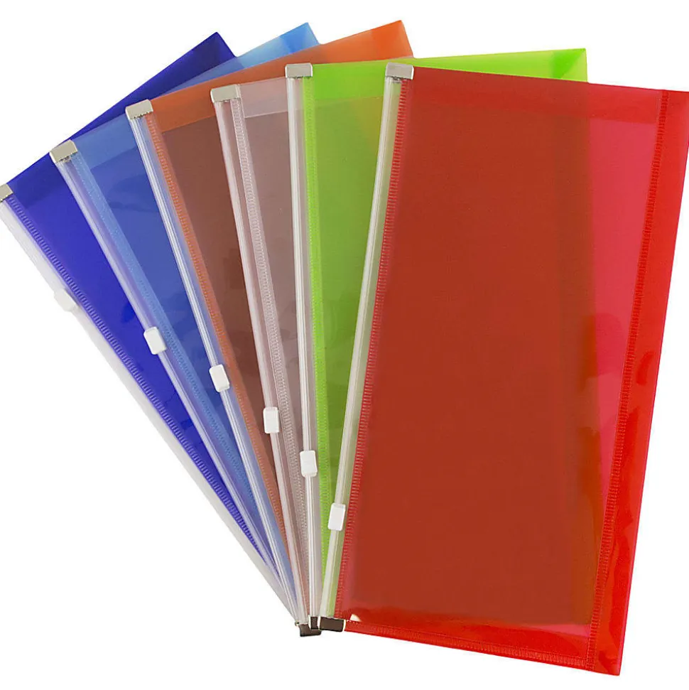 JAM Paper® Plastic Wallet Envelopes, #10, Zipper Closures, Assorted Colors, Pack Of 6 Envelopes