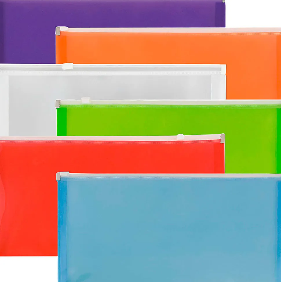 JAM Paper® Plastic Wallet Envelopes, #10, Zipper Closures, Assorted Colors, Pack Of 6 Envelopes