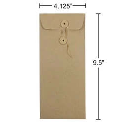 JAM Paper® Policy #10 Envelopes, Button & String Closure, 100% Recycled, Brown, Pack Of 25