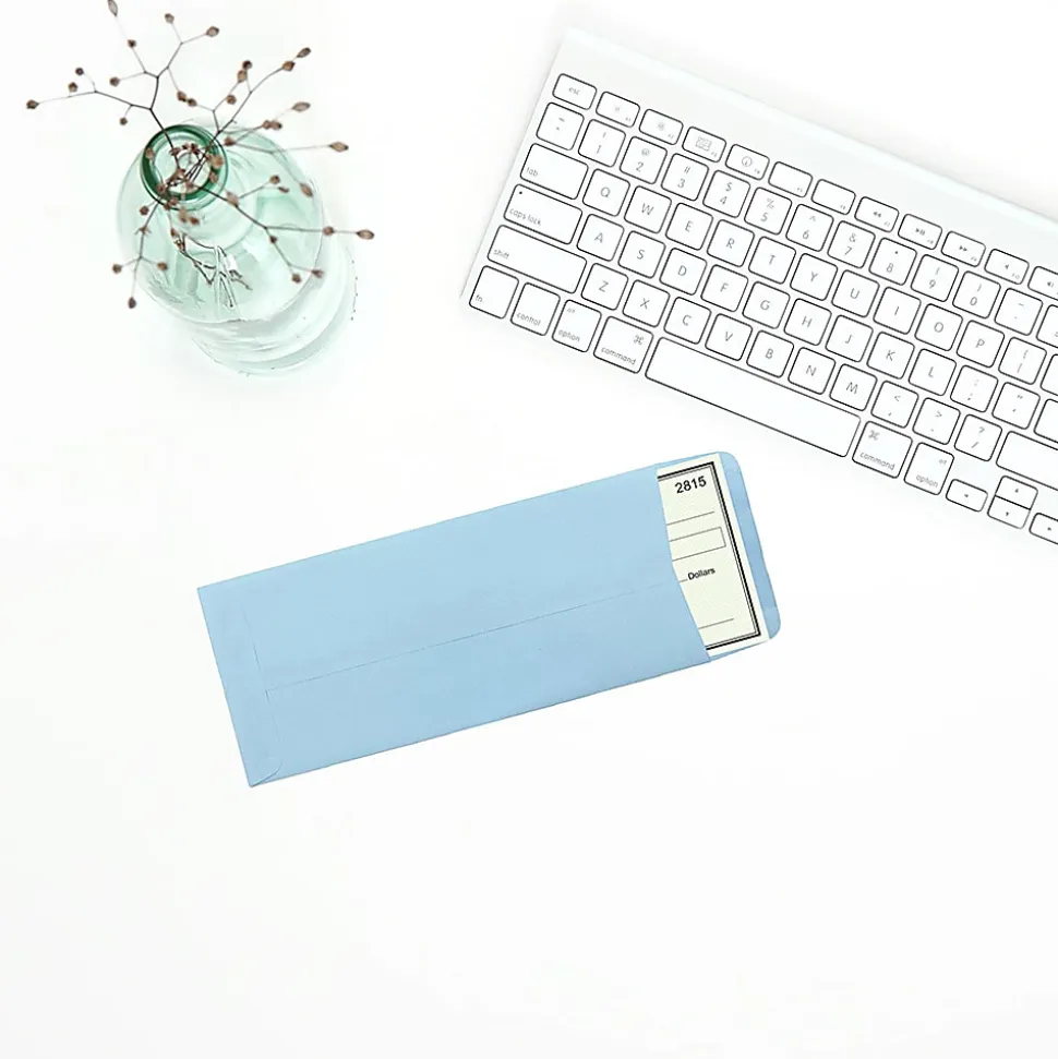 JAM Paper® #10 Policy Envelopes, Gummed Seal, Light Baby Blue, Pack Of 25