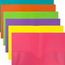 JAM Paper® POP Plastic 2-Pocket School Folders, 9-1/2" x 11-1/2", Assorted Fashion, Pack Of 6 Folders