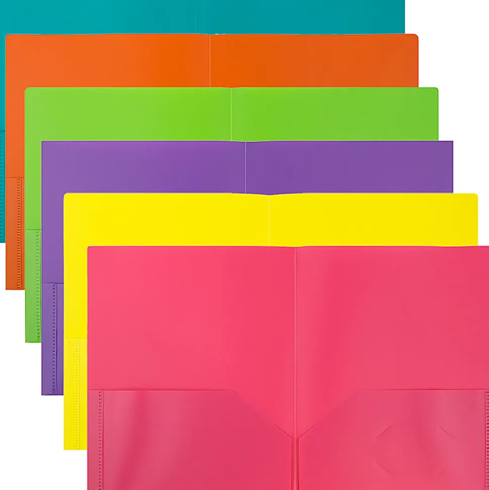 JAM Paper® POP Plastic 2-Pocket School Folders, 9-1/2" x 11-1/2", Assorted Fashion, Pack Of 6 Folders