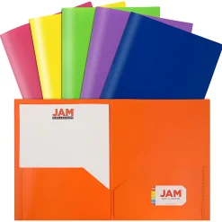 JAM Paper® POP Plastic 2-Pocket School Folders, 9-1/2" x 11-1/2", Assorted Primary, Pack Of 6 Folders