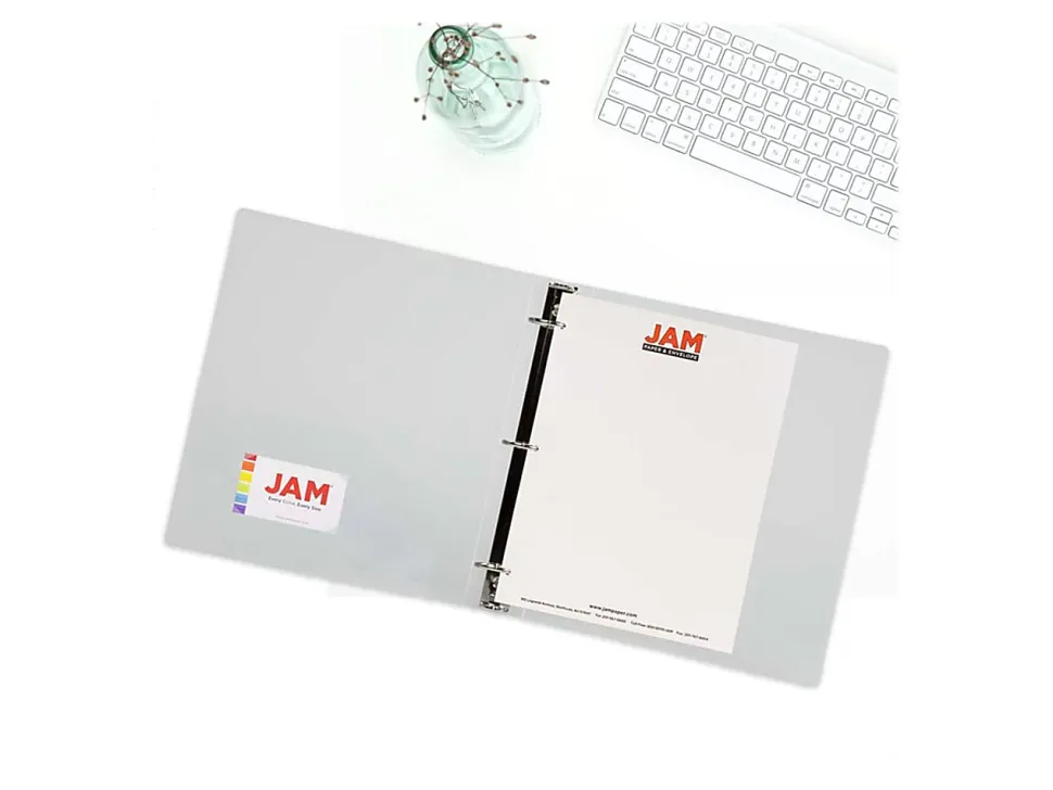 JAM PAPER 3 Ring Plastic Binder, 0.75 inch, Clear