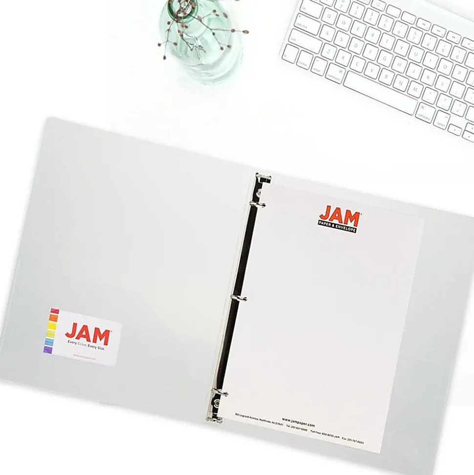 JAM PAPER 3 Ring Plastic Binder, 0.75 inch, Clear