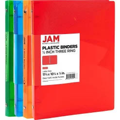 JAM PAPER 3 Ring Plastic Binder, 0.5 inch, Assorted,4/pack