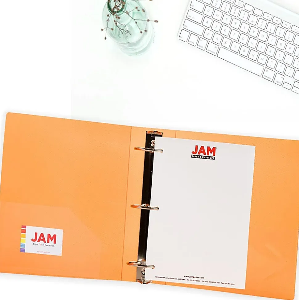 JAM PAPER 3 Ring Plastic Binder, 3 inch, Orange, Sold Individually