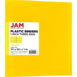 JAM PAPER 3 Ring Plastic Binder, 1 inch, Yellow