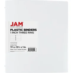 JAM PAPER 3 Ring Plastic Binder, 1 inch, White