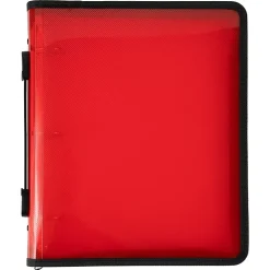 JAM PAPER 3 Ring Plastic Zipper Binder, 1.5 inch, Red, Sold Individually