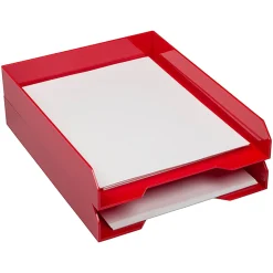 JAM Paper® Stackable Paper Trays, 2"H x 9-3/4"W x 12-1/2"D, Red, Pack Of 2 Trays