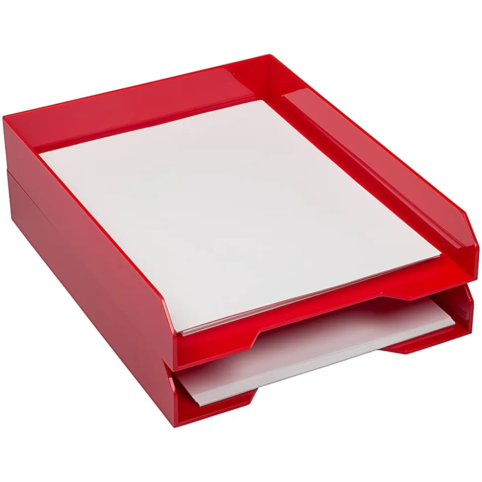 JAM Paper® Stackable Paper Trays, 2"H x 9-3/4"W x 12-1/2"D, Red, Pack Of 2 Trays