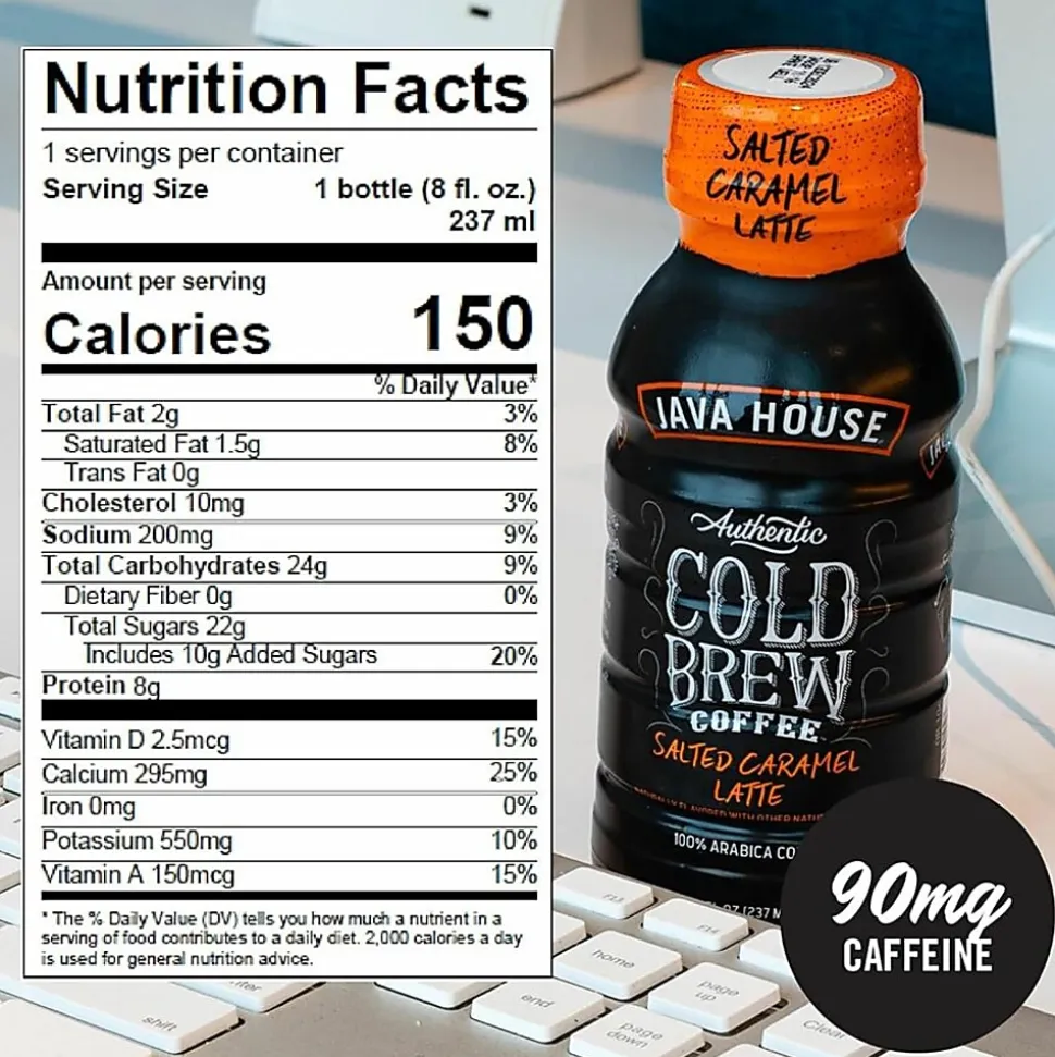 Java House Bottle Authentic Cold Brew Salted Caramel Latte - Cold Brewed - 8 oz Per Bottle - Bottle - Salted Caramel Latte - 12 / Box