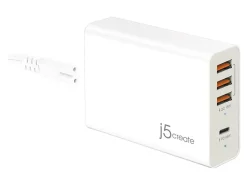 j5create AC 100 63-Watt 4-Port Power Adapter, White, JUP4263