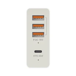 j5create AC 100 63-Watt 4-Port Power Adapter, White, JUP4263