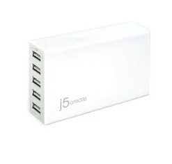 j5create® JUP50 40W 5-Port USB Super Charger, White
