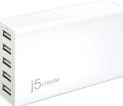 j5create® JUP50 40W 5-Port USB Super Charger, White