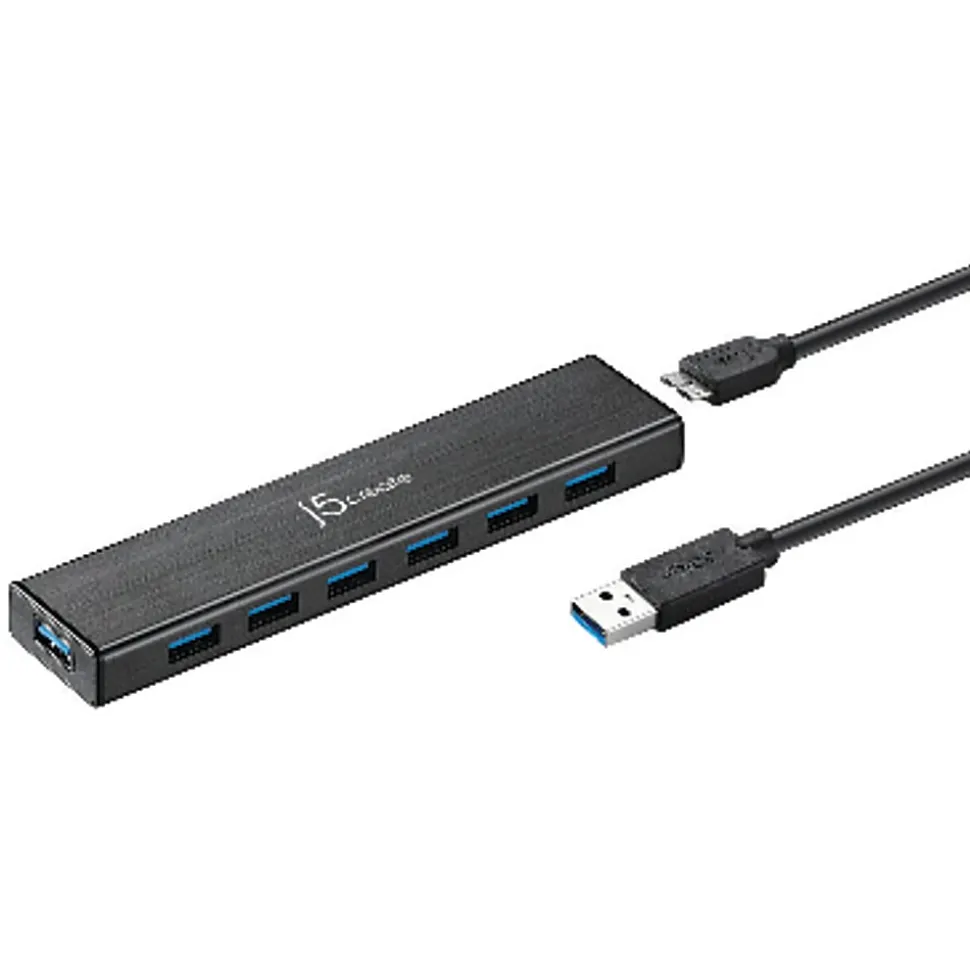 j5create® 7-port USB 3.0 Hub, Black, JUH377