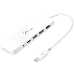 j5create USB-C Multi-Port Hub With Power Delivery, White, JCD373