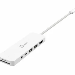 j5create USB-C Multi-Port Hub With Power Delivery, 6-3/4”, White, JCD373EW