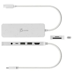 j5create USB-C Multi-Port Hub With Power Delivery, 6-3/4”, White, JCD373EW